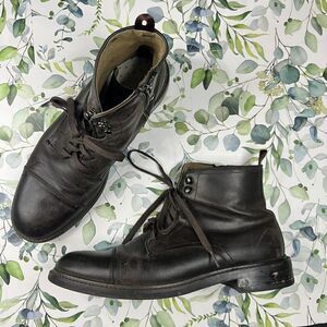 Aston Grey Biressa Leather Lace Up Combat Boots
